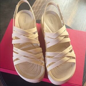 CROCS Women's Cream Strappy Sandals